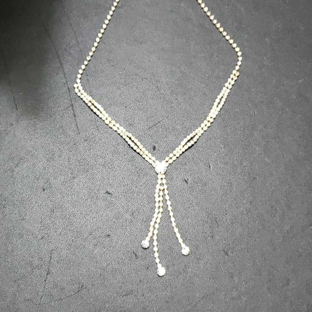 Rhinestone dangle necklace 17-23.5" gold tone clear rhinestone
